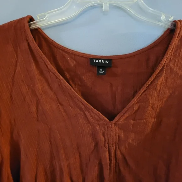 TORRID Brick Red Textured Tie Front Midi Blouse - Picture 4 of 9